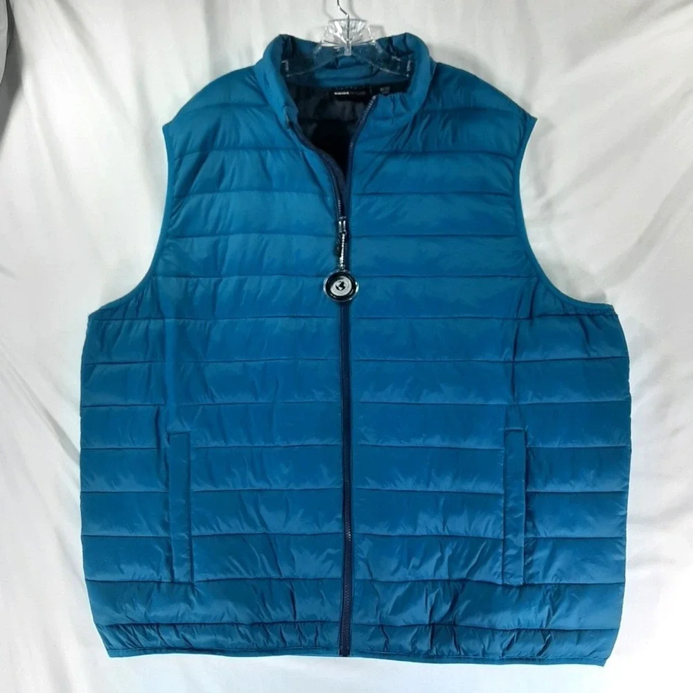 Swiss Tech Mens Puffer Vest Teal Blue Quilted Full Zip Sleeveless Jacket 3XL/3XG